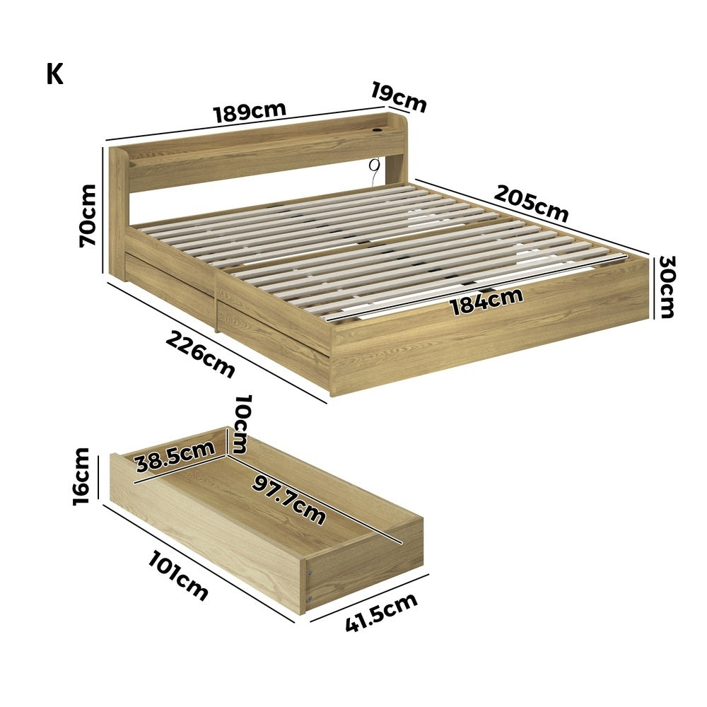 Sorrento 2 Drawer Wooden Storage Bed and 2 Charging Ports | Multi Storage Wood Bed Frame with USB Chargers | 5 Sizes