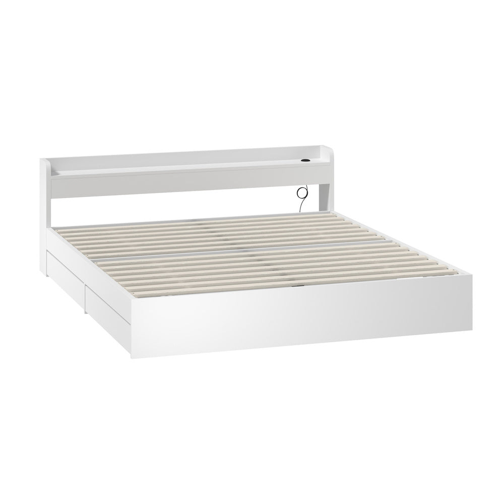 Sorrento 2 Drawer White Storage Bed and 2 Charging Ports | Multi Storage Wood Bed Frame with USB Chargers