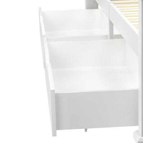 Set of Two Space Saving Bed Frame Storage Drawers | Wheel Slider Timber Trundle for Wooden Bed Frame Base in White