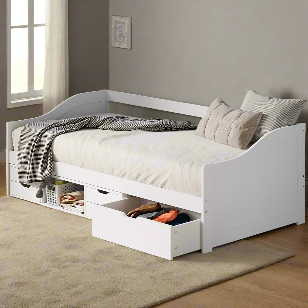 Reggio Milos Kids Trundle Storage Bed | Kids Two in One Daybed Single Size and Multi Storage Trundle