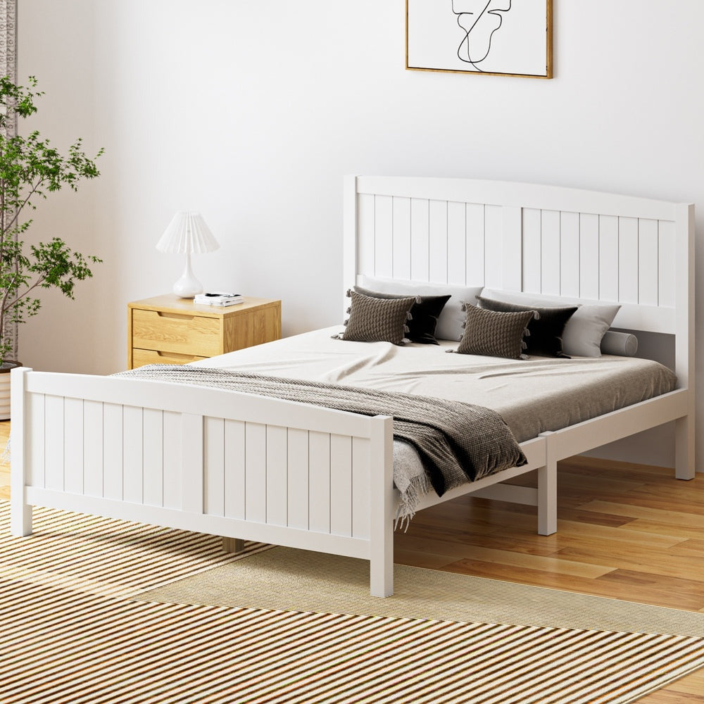 Mila Hampton White Wooden Bed Frame | Solid Modern Timber Bed High Quality Frame