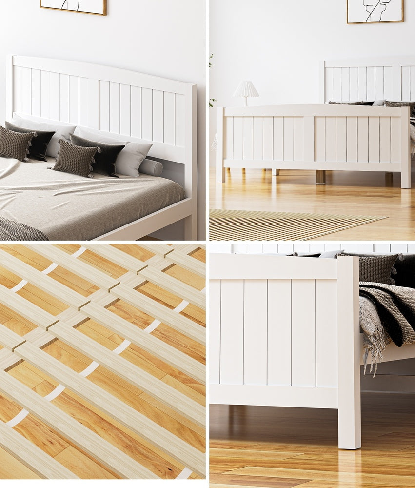 Mila Hampton White Wooden Bed Frame with Dual Trundle Drawers  | Solid Modern Timber Bed High Quality Frame and Draws