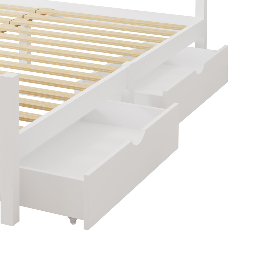 Mila Hampton White Wooden Bed Frame with Dual Trundle Drawers  | Solid Modern Timber Bed High Quality Frame and Draws