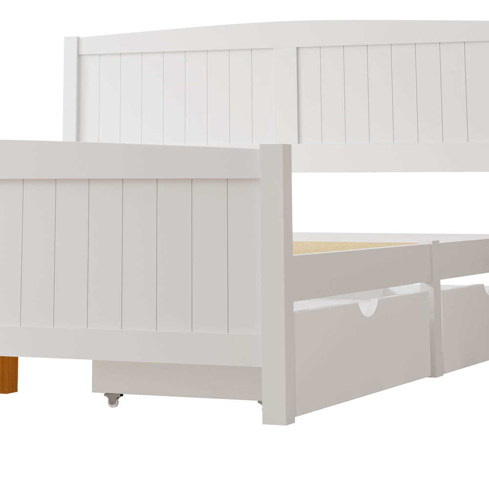 Mila Hampton White Wooden Bed Frame with Dual Trundle Drawers  | Solid Modern Timber Bed High Quality Frame and Draws