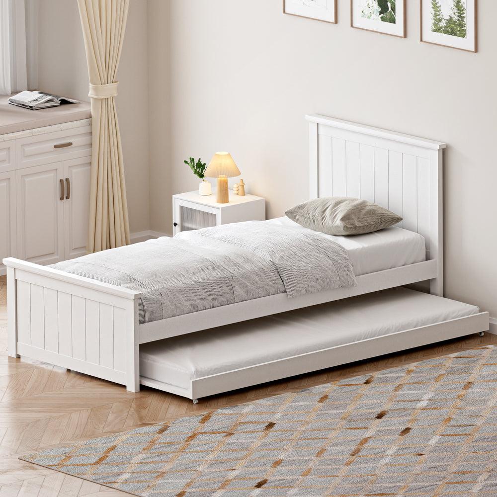 Reggio Mila Wooden Kids Trundle Bed | Kids Two in One Daybed Single Size and Single Rollout Trundle