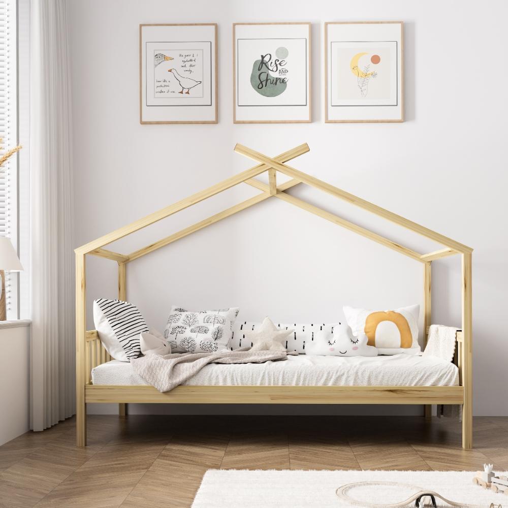 Scandi Luxe Premium Kids Timber House Bed | Funzee Kids House Style Bed Frame in Single | 2 Colours