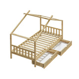 Scandi Luxe Premium Kids Timber House Bed with Drawers | Funzee Kids House Style Storage Bed Frame in Single and 2 Drawers | 2 Colours