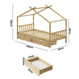 Scandi Luxe Premium Kids Timber House Bed with Drawers | Funzee Kids House Style Storage Bed Frame in Single and 2 Drawers | 2 Colours