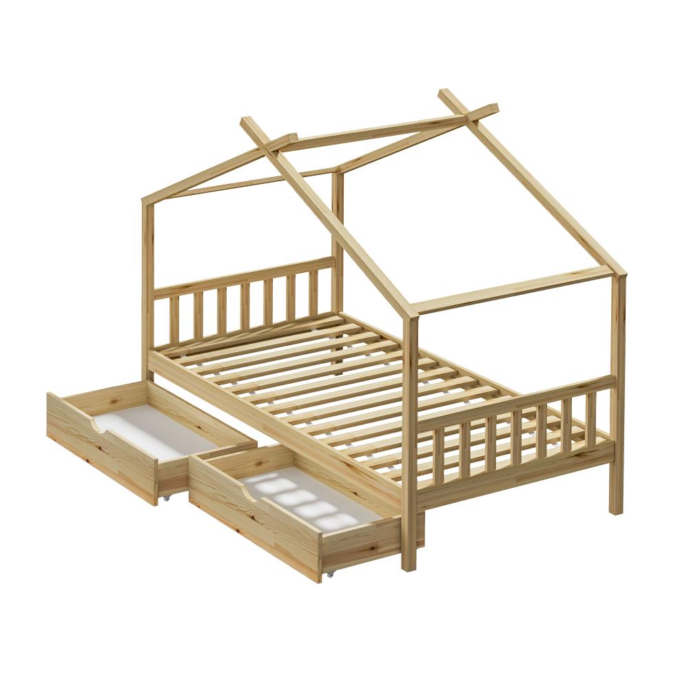 Scandi Luxe Premium Kids Timber House Bed with Drawers | Funzee Kids House Style Storage Bed Frame in Single and 2 Drawers | 2 Colours