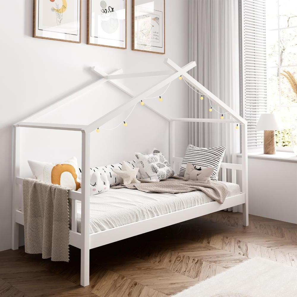 Scandi Luxe Premium Kids Timber House Bed | Funzee Kids House Style Bed Frame in Single | 2 Colours