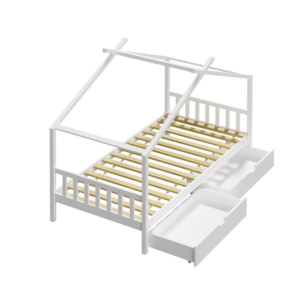 Scandi Luxe Premium Kids Timber House Bed with Drawers | Funzee Kids House Style Storage Bed Frame in Single and 2 Drawers | 2 Colours