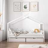 Scandi Luxe Premium Kids Timber House Bed with Drawers | Funzee Kids House Style Storage Bed Frame in Single and 2 Drawers | 2 Colours