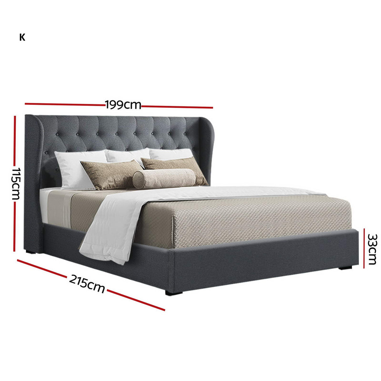 Capri Luxefino Gas Lift Super Storage Fabric Bed | Multi Storage Tufted Upholstered Bed Frame | 2 Sizes - 2 Finishes