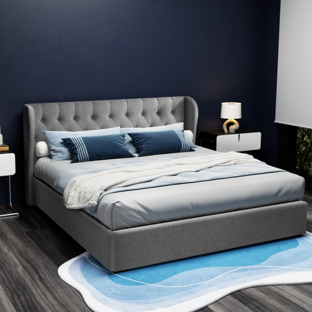 Capri Luxefino Gas Lift Super Storage Fabric Bed | Multi Storage Tufted Upholstered Bed Frame | 2 Sizes - 2 Finishes