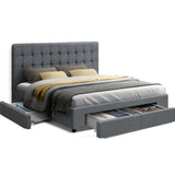 Portofino Supreme Drawer Storage Fabric Bed | Grey Multi Storage Tufted Upholstered Bed Frame | 2 Sizes