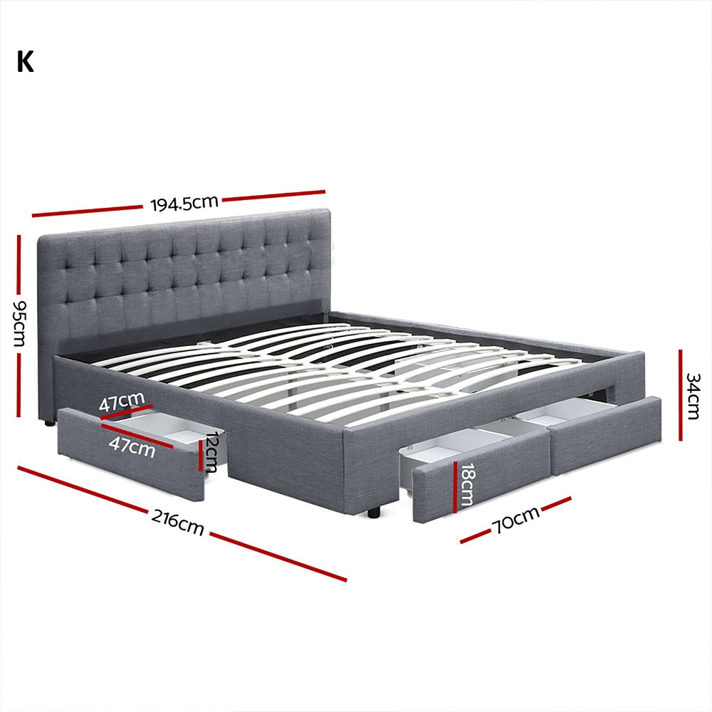 Portofino Supreme Drawer Storage Fabric Bed | Grey Multi Storage Tufted Upholstered Bed Frame | 2 Sizes