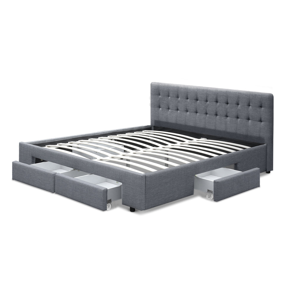 Portofino Supreme Drawer Storage Fabric Bed | Grey Multi Storage Tufted Upholstered Bed Frame | 2 Sizes