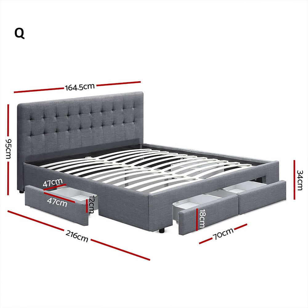 Portofino Supreme Drawer Storage Fabric Bed | Grey Multi Storage Tufted Upholstered Bed Frame | 2 Sizes