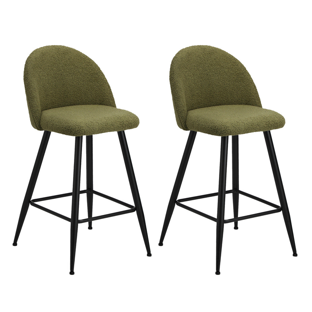 Set of Two Capri Boucle Fabric High Back Barstools | Stylish Modern Boucle Barstools Set | Green-White Options