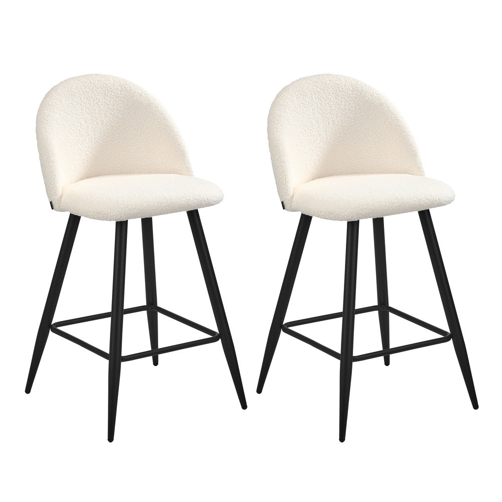 Set of Two Capri Boucle Fabric High Back Barstools | Stylish Modern Boucle Barstools Set | Green-White Options