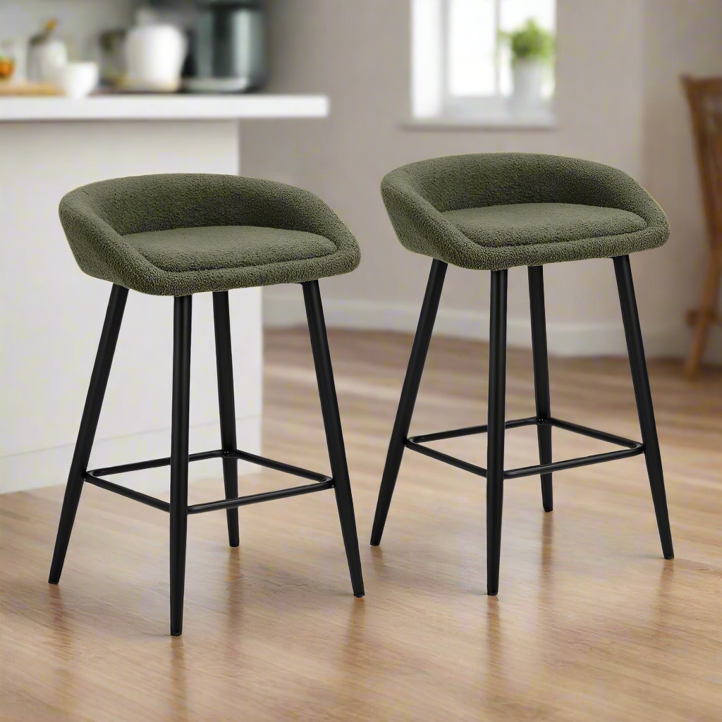 Set of Two Miami Boucle Fabric Barstools | Stylish Modern Boucle Barstools Set | Green-White Options