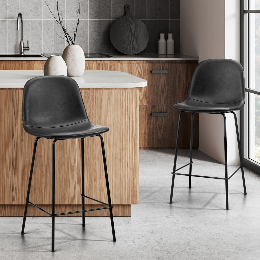 Romagna Luxe Countour Barstool Set 92cm High | Premium PU Leather and Steel Kitchen Barstools | 2 Finishes