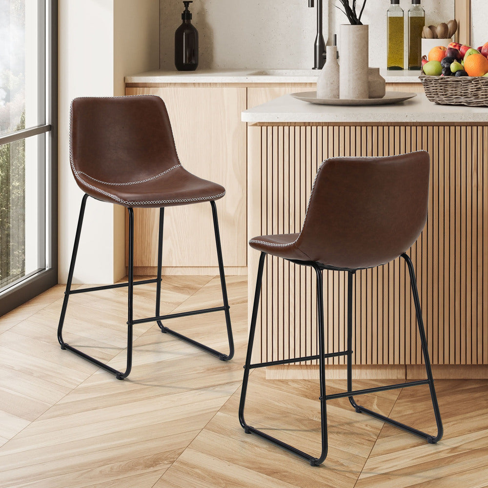 Abruzzi Luxe Countour Barstool Set | Premium PU Leather and Steel Kitchen Barstools | 2 Finishes