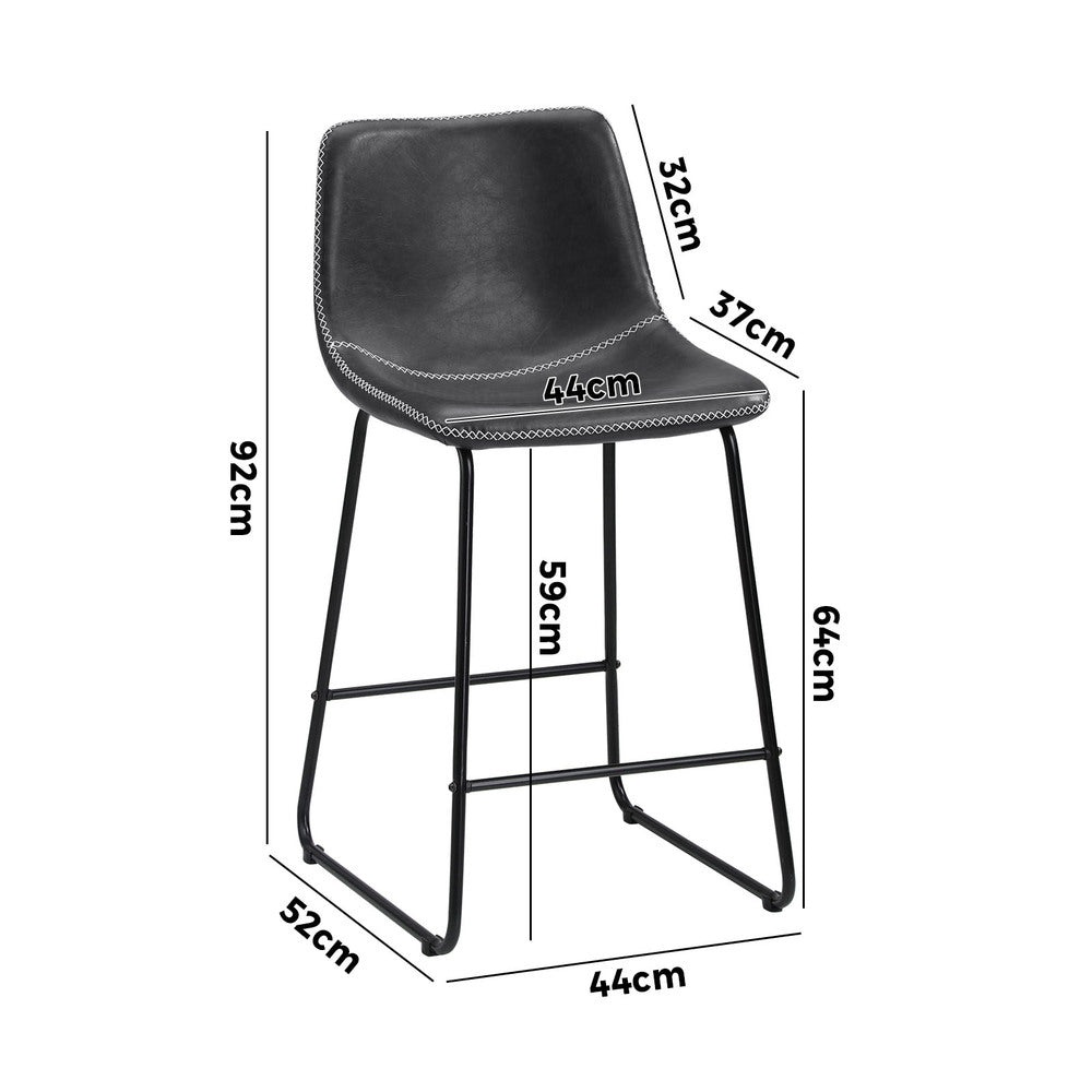 Abruzzi Luxe Countour Barstool Set | Premium PU Leather and Steel Kitchen Barstools | 2 Finishes