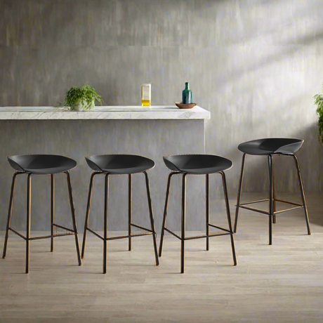 Set of Four Astanto Modern Slim Barstools | 4x Metal Frame 73cm High Bastools Set