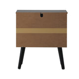 Abruzzi Nero Wood and Rattan Bedside Table | Storage 2 Drawer Nightstand Cabinet