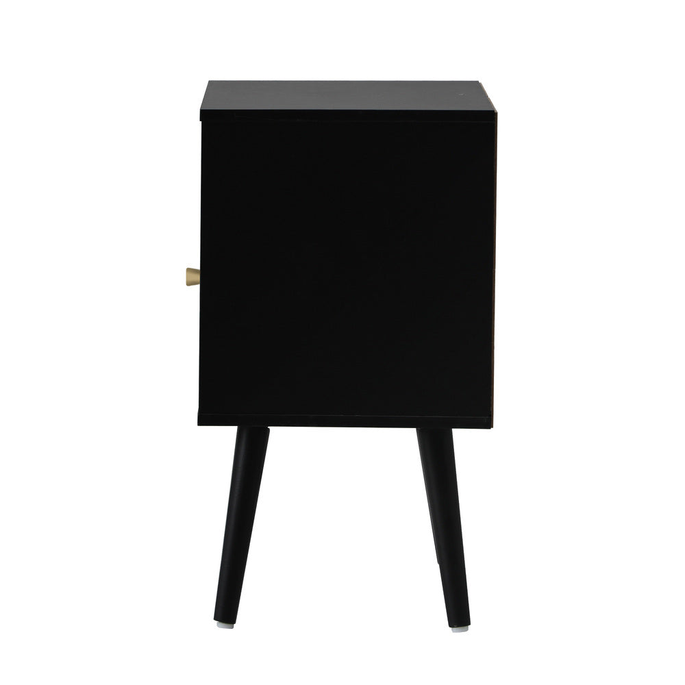 Abruzzi Nero Wood and Rattan Bedside Table | Storage 2 Drawer Nightstand Cabinet