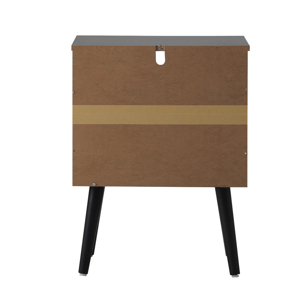 Abruzzi Nero Wood and Rattan Bedside Table | Storage 2 Drawer Nightstand Cabinet