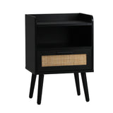 Abruzzi Nero Wood and Rattan Bedside Table | Storage 2 Drawer Nightstand Cabinet