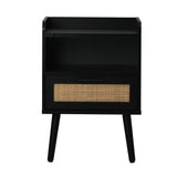 Abruzzi Nero Wood and Rattan Bedside Table | Storage 2 Drawer Nightstand Cabinet