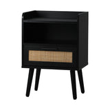 Abruzzi Nero Wood and Rattan Bedside Table | Storage 2 Drawer Nightstand Cabinet