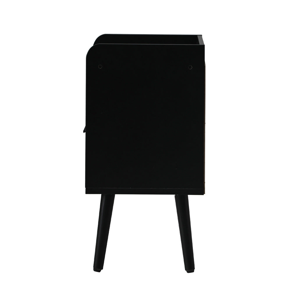 Abruzzi Nero Wood and Rattan Bedside Table | Storage 2 Drawer Nightstand Cabinet