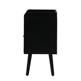 Abruzzi Nero Wood and Rattan Bedside Table | Storage 2 Drawer Nightstand Cabinet