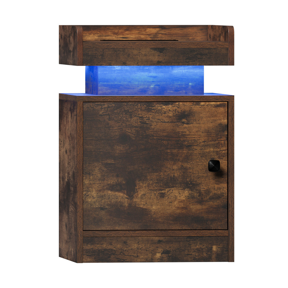 Neo Luxe LED Multicolour Bedside Table | Modern Glossy Storage Nightstand Bedside Unit with USB Port | 3 Finishes