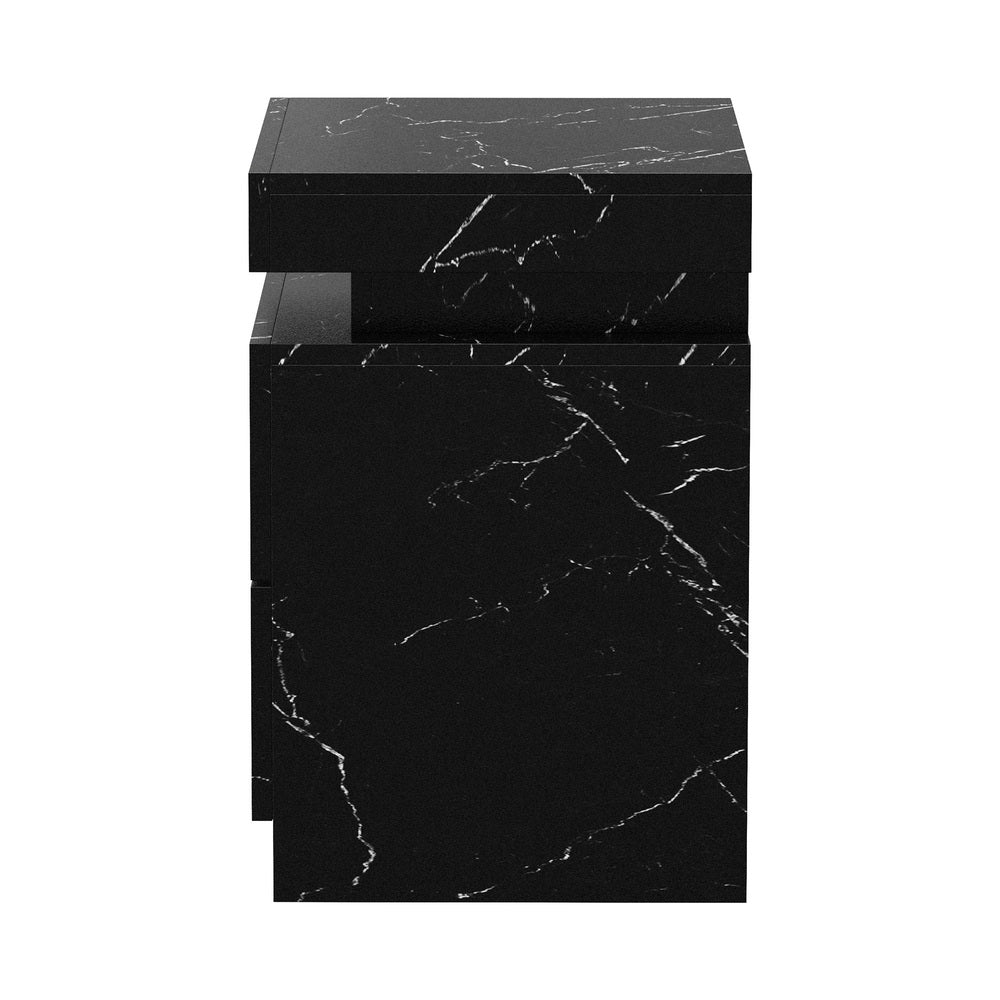 Carrara Lux LED Multicolour Bedside Table | Modern Marble Style Storage Nightstand Bedside Unit | 2 Finishes