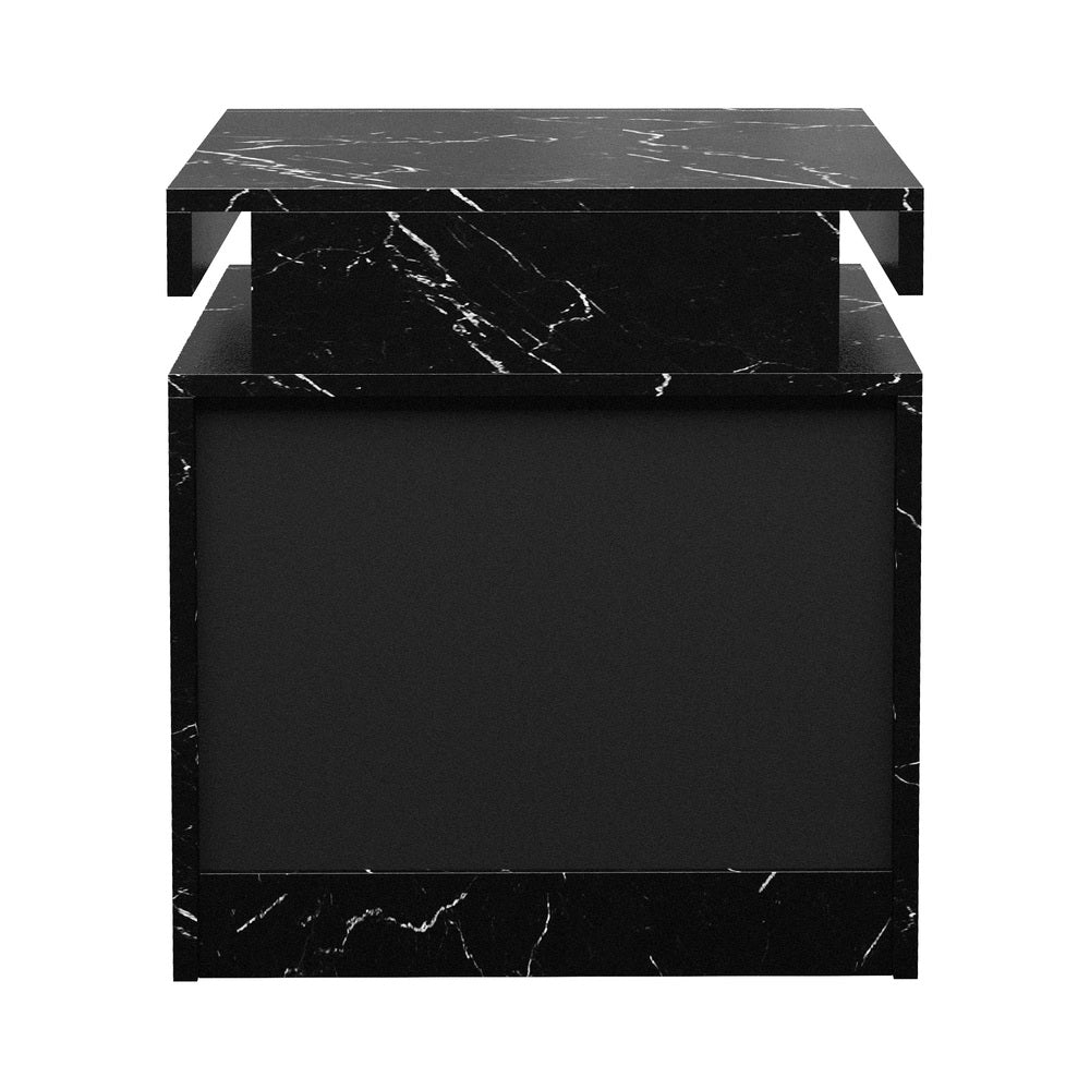 Carrara Lux LED Multicolour Bedside Table | Modern Marble Style Storage Nightstand Bedside Unit