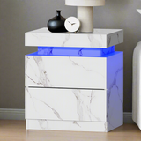 Carrara Lux LED Multicolour Bedside Table | Modern Marble Style Storage Nightstand Bedside Unit | 2 Finishes