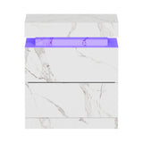 Carrara Lux LED Multicolour Bedside Table | Modern Marble Style Storage Nightstand Bedside Unit | 2 Finishes