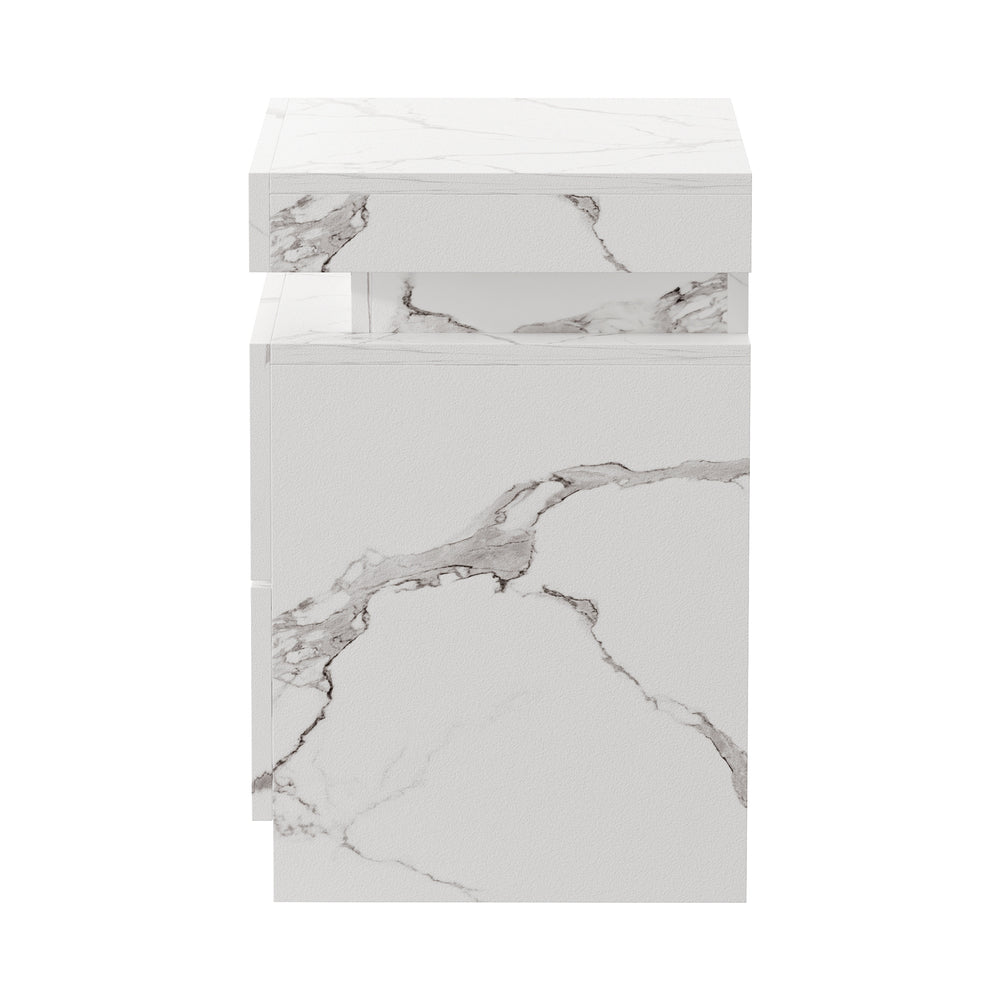 Carrara Lux LED Multicolour Bedside Table | Modern Marble Style Storage Nightstand Bedside Unit | 2 Finishes