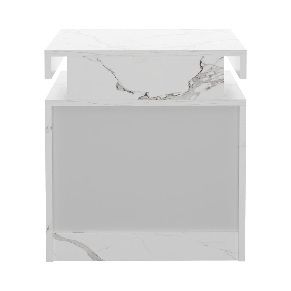 Carrara Lux LED Multicolour Bedside Table | Modern Marble Style Storage Nightstand Bedside Unit