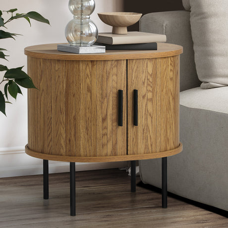 Eamus Retro Woodgrain Bedside Table | Sliding Door Modern Retro Look Bedside Storage Cabinet