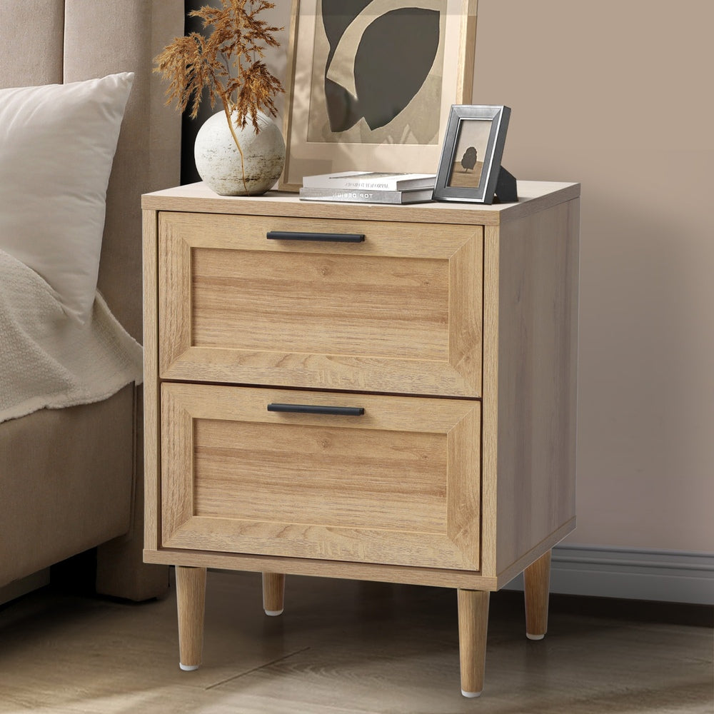 Essenza Mila Two Drawer Bedside Table | Modern Wooden Storage Unit Nightstand