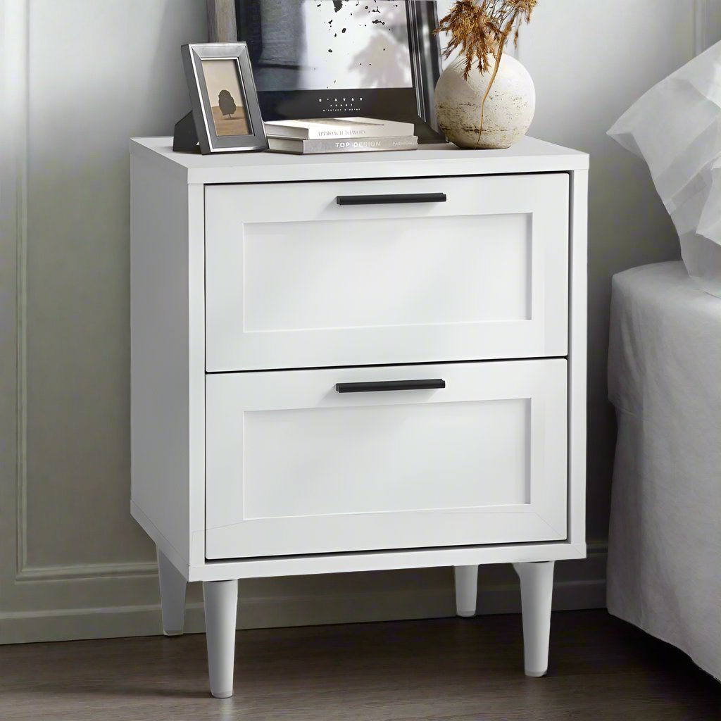 Essenza Mila Two Drawer Bedside Table | Modern Wooden Storage Unit Nightstand