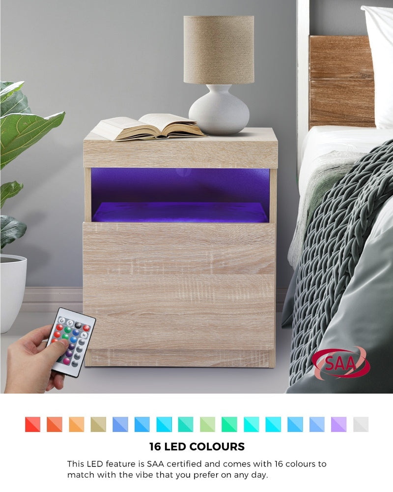 Grazio Supreme LED Multicolour Bedside Table | Modern Glossy Lift Storage Nightstand Bedside Unit | 3 Finishes