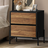 Bellevue Metal and Wood Two Drawer Bedside Table | Industrial Style Bedroom Nightstand