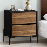 Bellevue Metal and Wood Two Drawer Bedside Table | Industrial Style Bedroom Nightstand